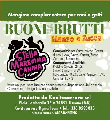 Buoni ma Brutti, Manzo, Patata, Carota e Zucca, Biscotti per cane e gatto, da 250 gr