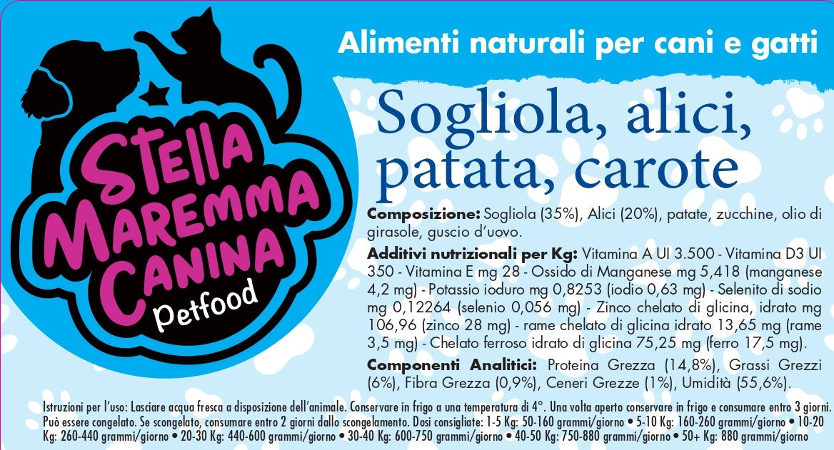 Sogliola,Alici,Patata e Carote 160 gr