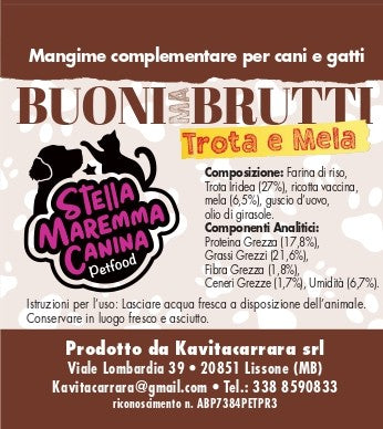 Buoni ma Brutti  Biscotti Trota, Mela e Ricotta 250 gr per cane e gatto